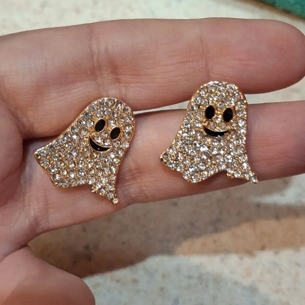Ghost Rhinestone Halloween Earrings  ￼